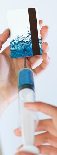 injecting a credit card with blue fluid